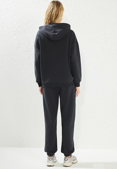 Trendyol - Anthracite thick polar fleece hooded oversize knitted tracksuit