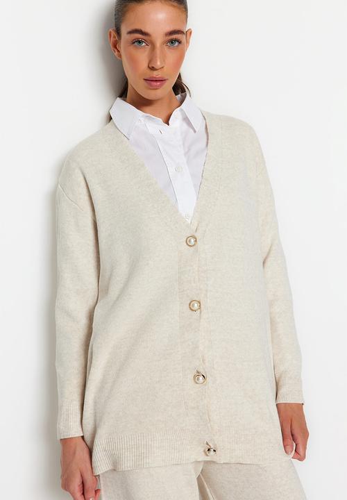 Trendyol - Stone Pearl Buttoned Cardigan-Pants Bottom-Top