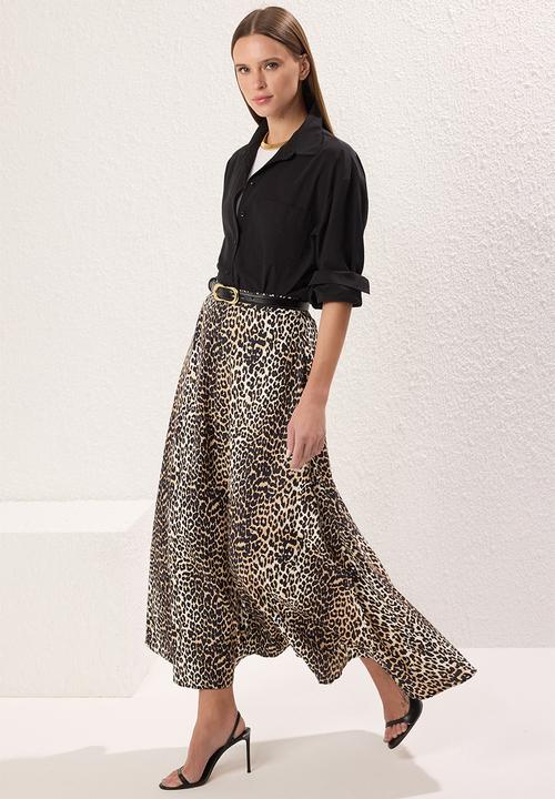 Trendyol - Leopard Print Woven Skirt - Brown