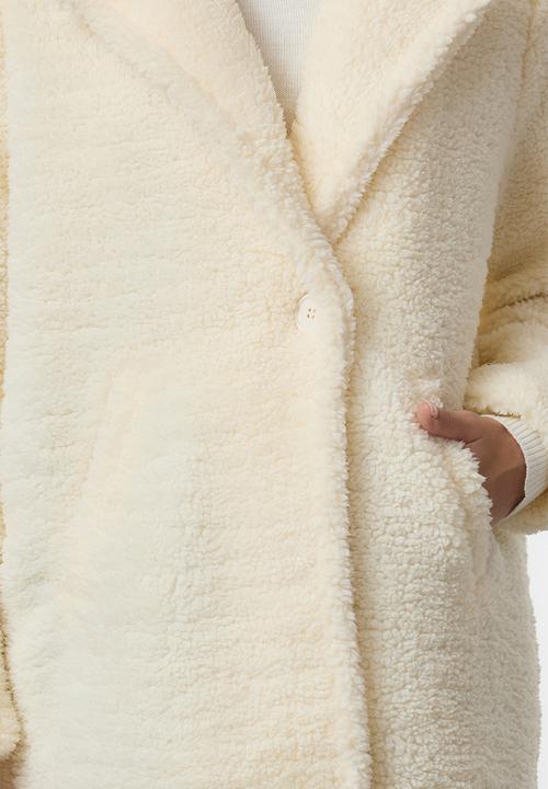 Trendyol - Regular plush midi coat - ecru 