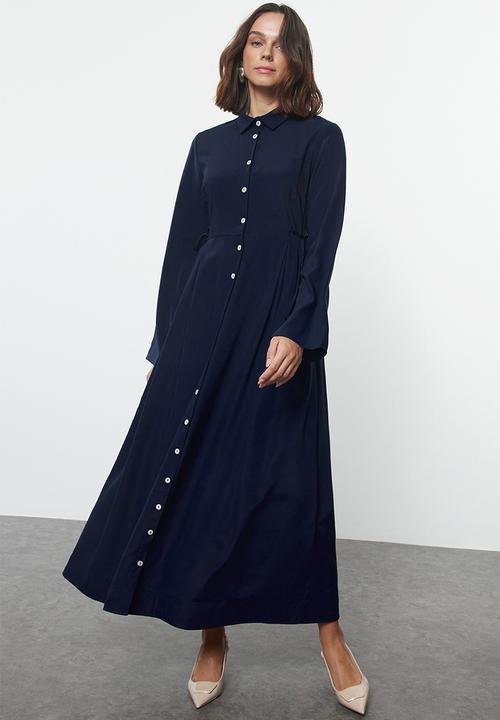 Trendyol - Lacing Button Detailed Woven Shirt - Navy Blue