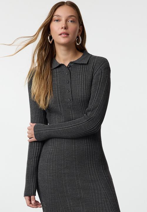 Trendyol - Polo Button-down Collar Rib Knit - Anthracite 