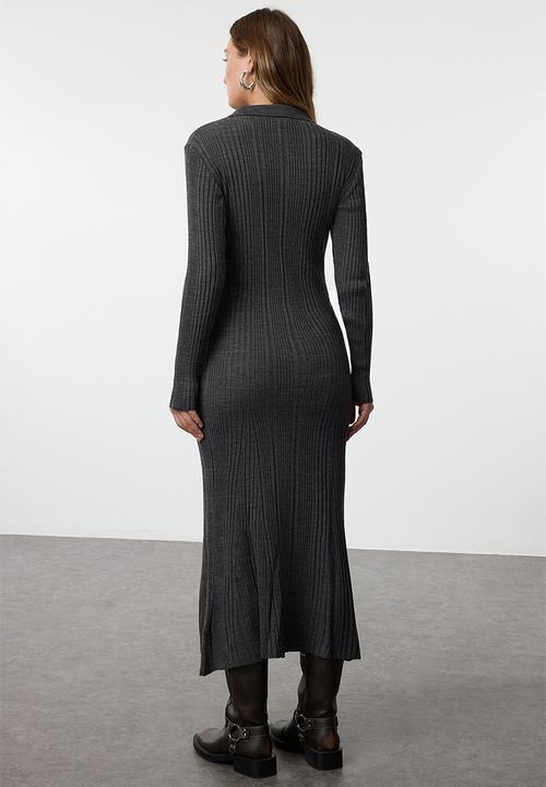 Trendyol - Polo Button-down Collar Rib Knit - Anthracite 
