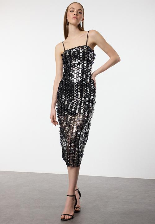 Trendyol - Sequin knitted long elegant evening dress - black 