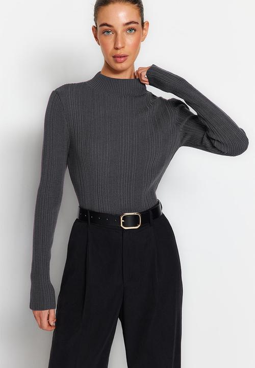 Trendyol - Stand-up collar knitwear sweater - anthracite 