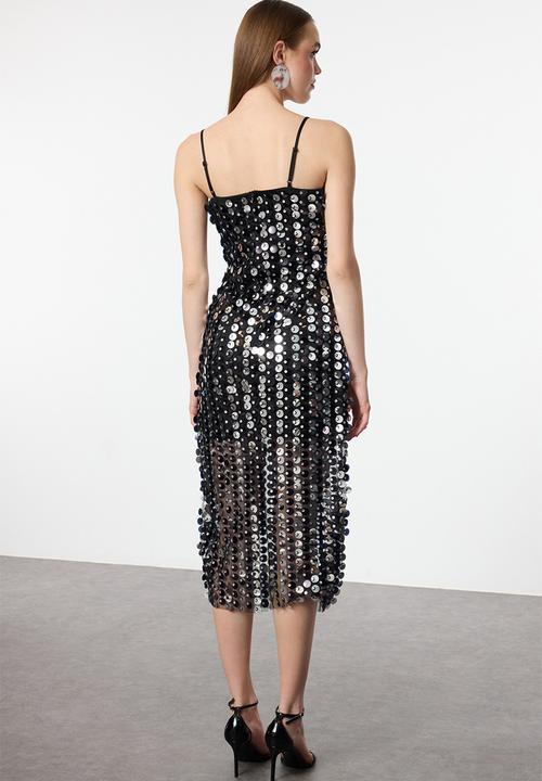 Trendyol - Sequin knitted long elegant evening dress - black 