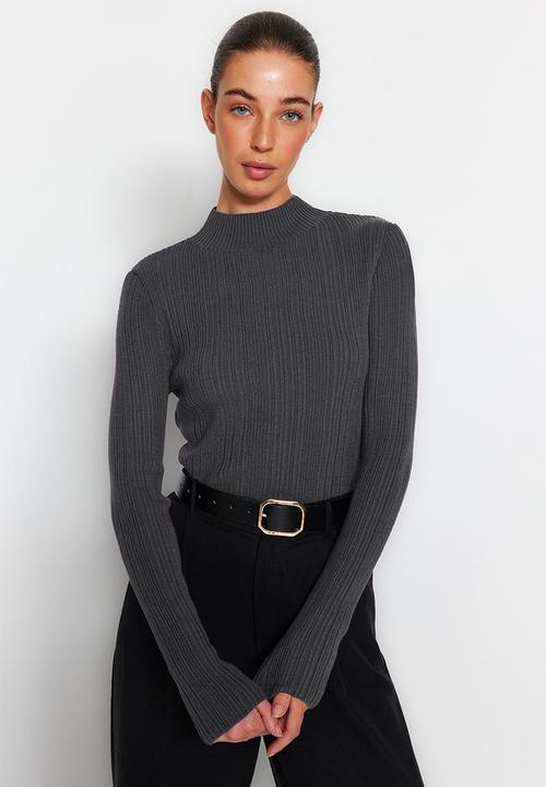 Trendyol - Stand-up collar knitwear sweater - anthracite 