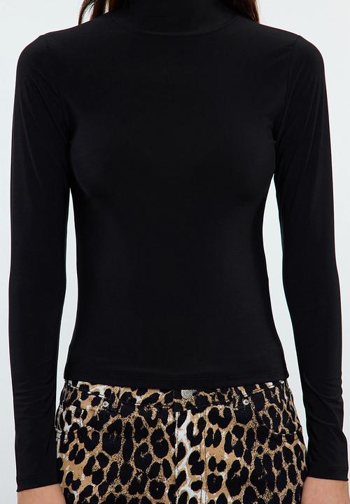 Trendyol - Fitted long sleeve high collar ribbed stretchy knitted top - black 
