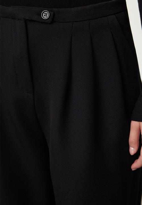 Trendyol - Low waist wide leg woven fabric trousers - black 