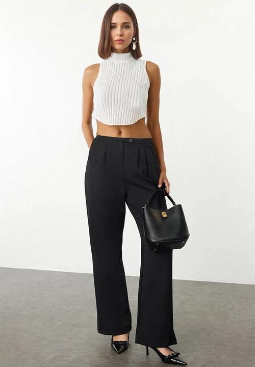 Trendyol - Low waist wide leg woven fabric trousers - black 