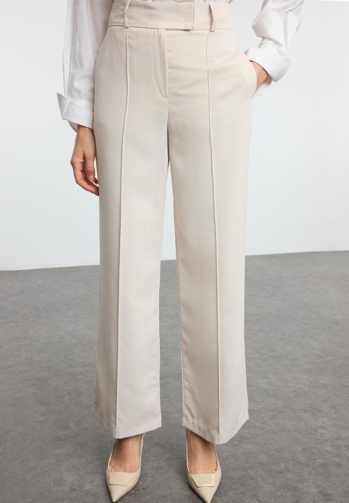 Trendyol - Wide leg high waist woven trousers - beige 