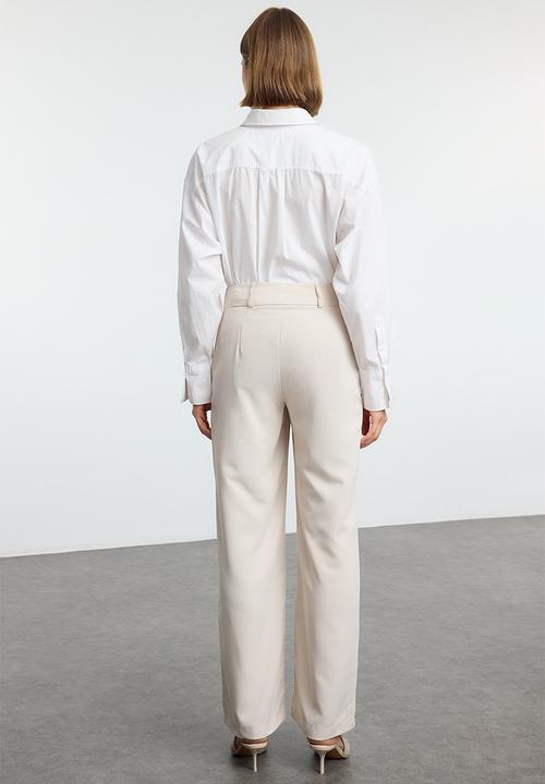 Trendyol - Wide leg high waist woven trousers - beige 