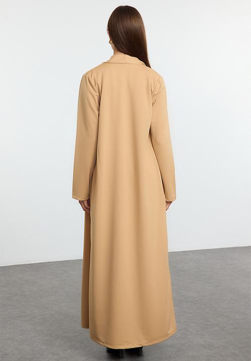 Trendyol - Belt Detailed Knitted Cardigan Dress - Mink 