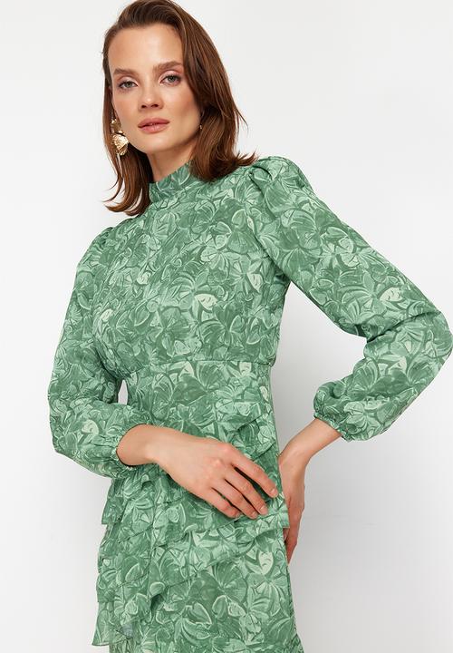 Trendyol - Floral Skirt Frilly Lined Woven Chiffon - Khaki 