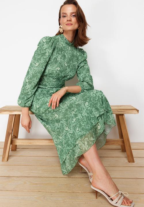 Trendyol - Floral Skirt Frilly Lined Woven Chiffon - Khaki 
