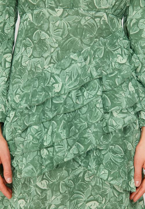 Trendyol - Floral Skirt Frilly Lined Woven Chiffon - Khaki 