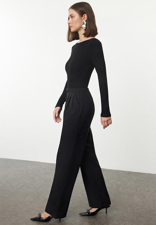 Trendyol - Low waist wide leg woven fabric trousers - black 