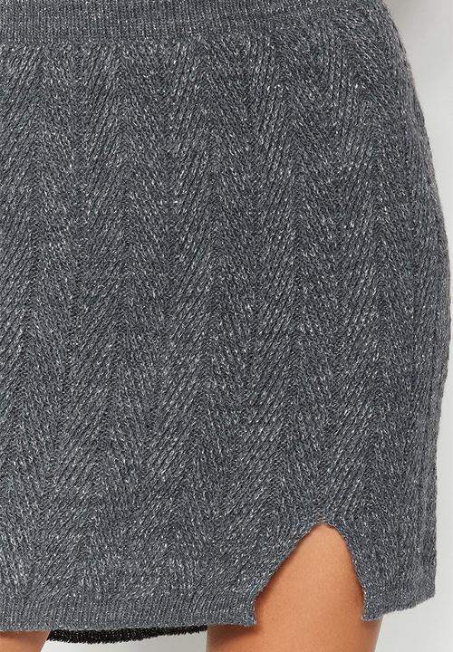 Trendyol - Silvery skirt-cardigan knitwear two piece set - anthracite 