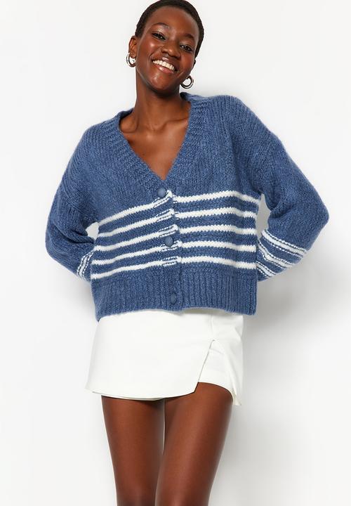 Trendyol - Soft textured striped knitwear cardigan - indigo 