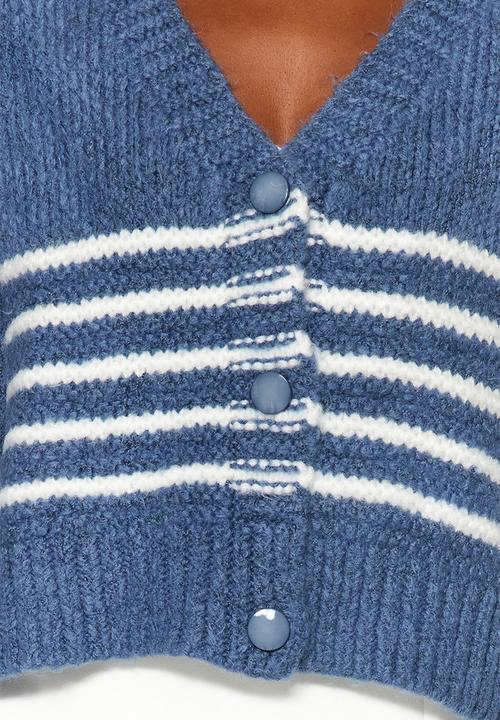 Trendyol - Soft textured striped knitwear cardigan - indigo 