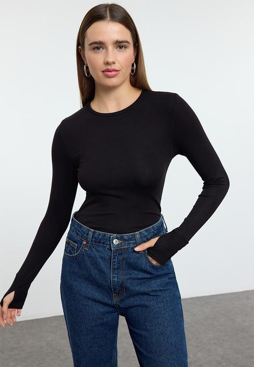 Trendyol - Flexible Knitted Blouse with Finger Snap Detail - Black