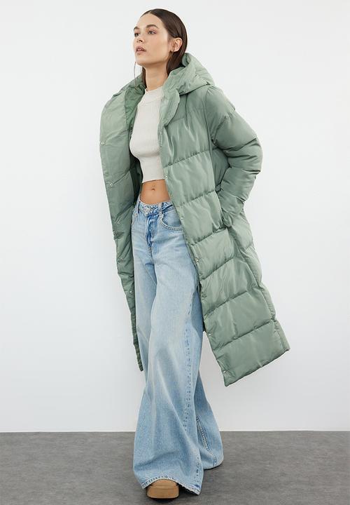 Trendyol - Light khaki snap closure water repellent long quilted puffer jacket