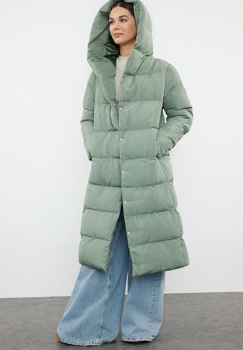Trendyol - Light khaki snap closure water repellent long quilted puffer jacket