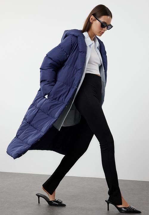 Trendyol - Blue snap closure water repellent long quilted puffer jacket