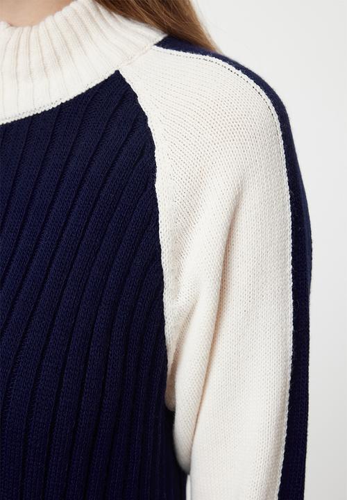 Trendyol - Colour block zipper collar sweater - navy blue