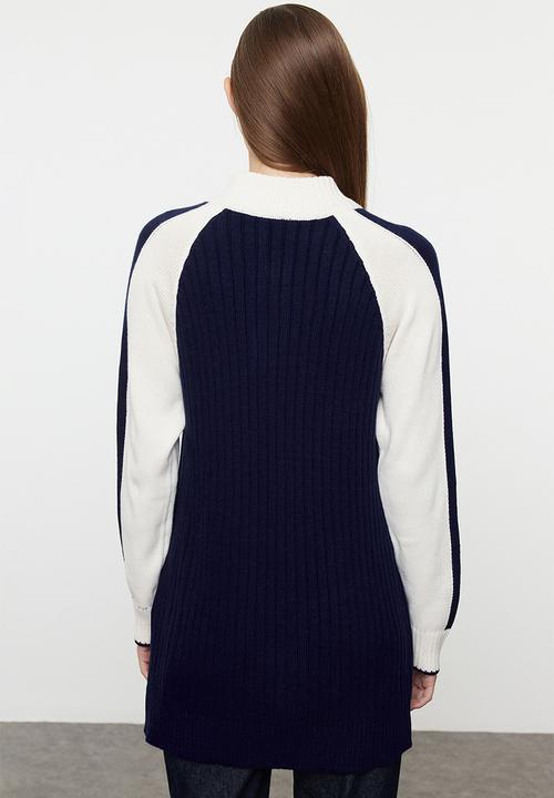 Trendyol - Colour block zipper collar sweater - navy blue
