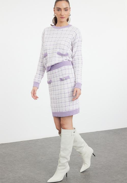 Trendyol - Tweed look glittery knitwear bottom-top set - lilac