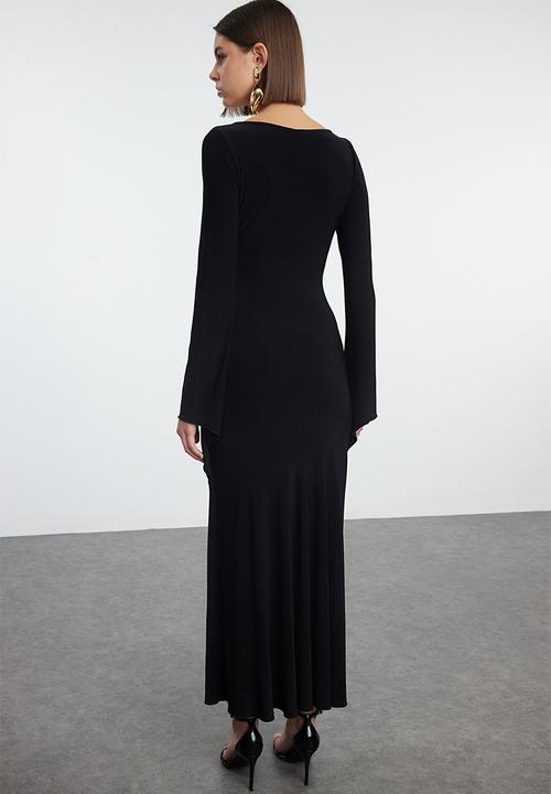 Trendyol - Black straight boat neck knitted dress