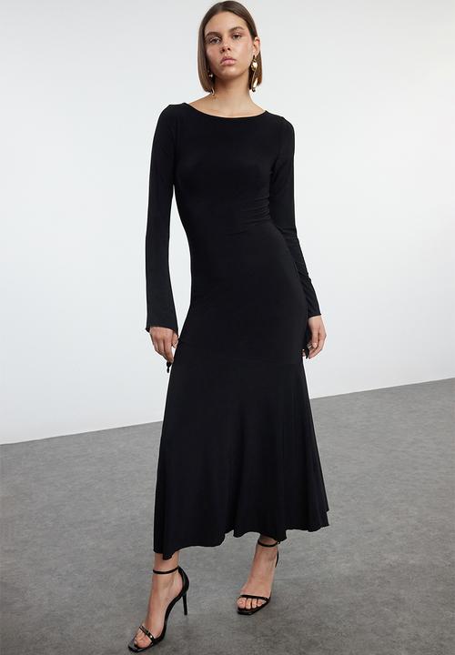 Trendyol - Black straight boat neck knitted dress