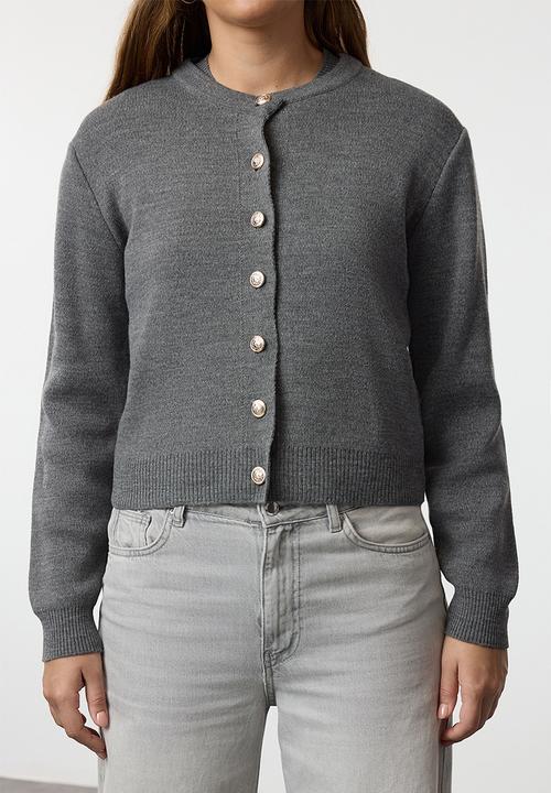 Trendyol - Basic cardigan-blouse knitwear - anthracite 