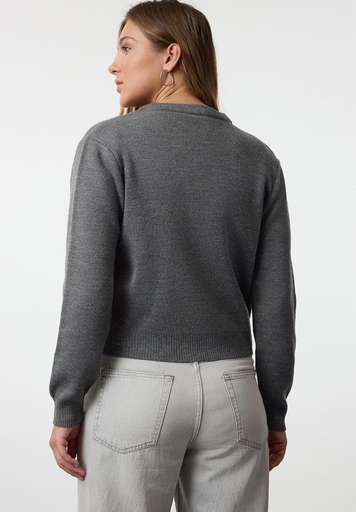 Trendyol - Basic cardigan-blouse knitwear - anthracite 