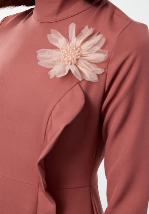 Trendyol - Flower applique detailed woven fabric evening dress - dusty rose