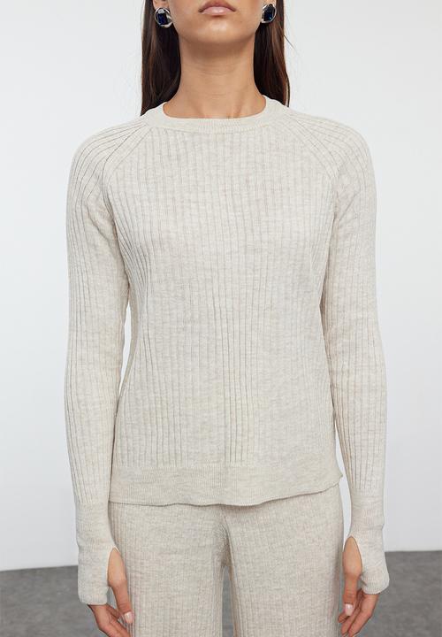 Trendyol - Basic finger detailed knitwear bottom-top set - stone 