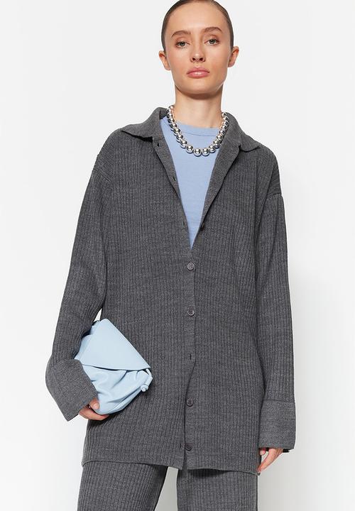 Trendyol - Slit detailed cardigan-pants suit - anthracite