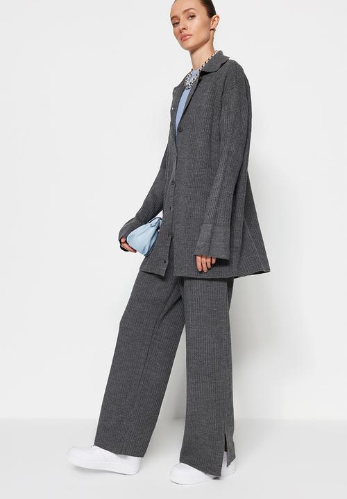 Trendyol - Slit detailed cardigan-pants suit - anthracite