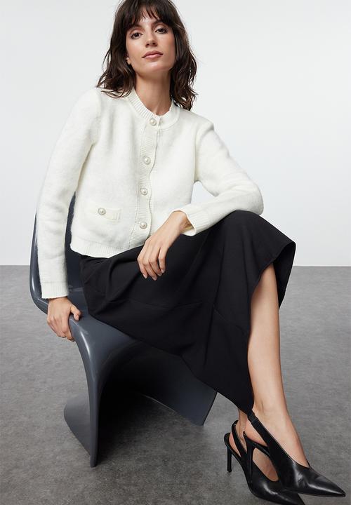 Trendyol - Crop soft texture jacket look knitwear - ecru 