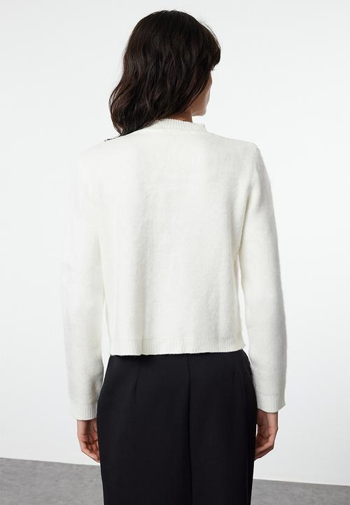 Trendyol - Crop soft texture jacket look knitwear - ecru 