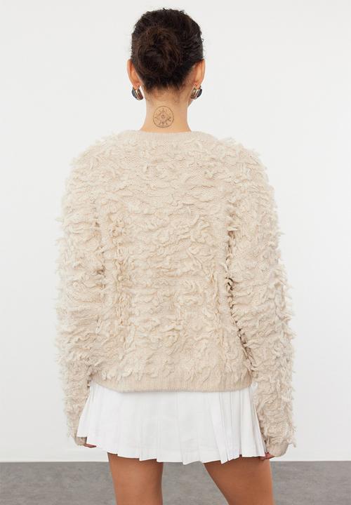 Trendyol - Soft texture tassel coat knitwear - stone 
