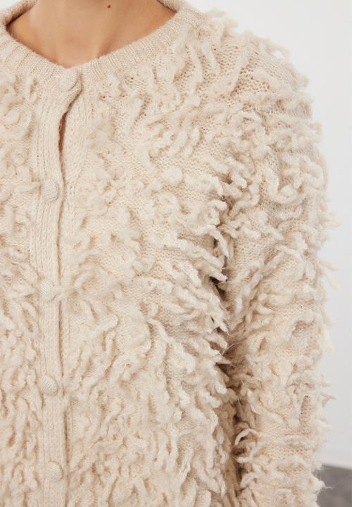 Trendyol - Soft texture tassel coat knitwear - stone 