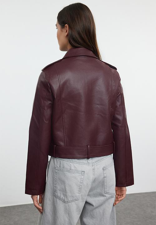 Trendyol - Regular faux leather biker jacket - claret red 