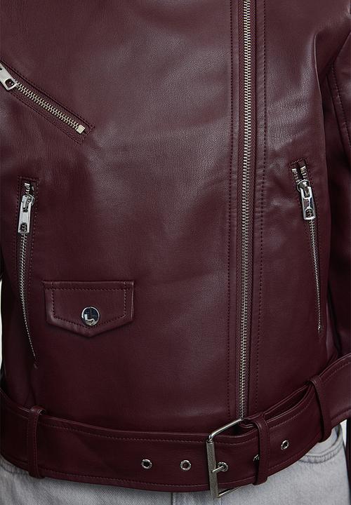 Trendyol - Regular faux leather biker jacket - claret red 