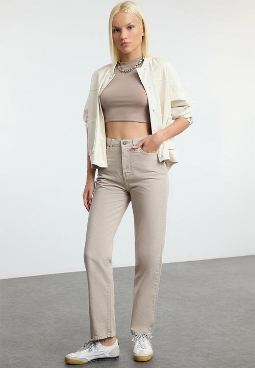 Trendyol - Straight fit woven trousers - beige 