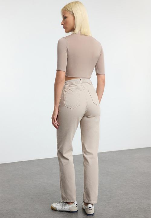 Trendyol - Straight fit woven trousers - beige 