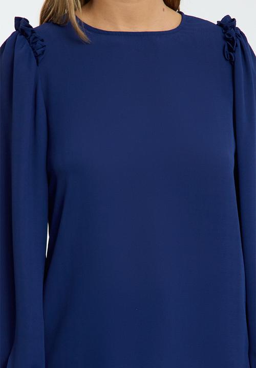 Trendyol - Long sleeve stand collar woven blouse - navy blue