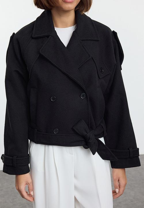 Trendyol - Soft textured seasonal short oversize cashmere coat - black