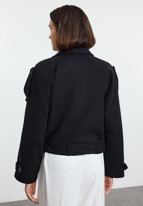 Trendyol - Soft textured seasonal short oversize cashmere coat - black